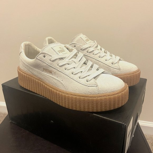 White and Tan Platform Sneakers with Thick Sole - Picture 1 of 7